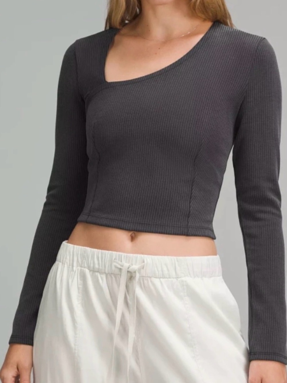 lululemon athletica Charcoal Ribbed Asymmetric Crop Top